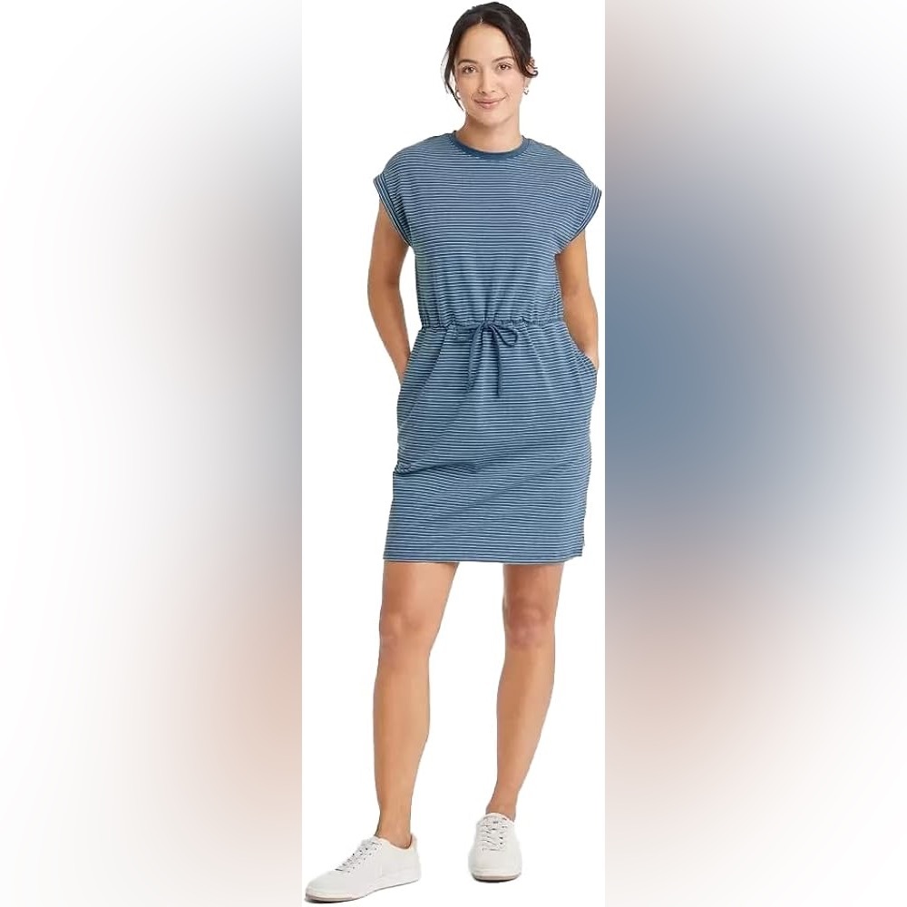 a new day Women's Short Sleeve Extended Shoulder A-Line Dress Blue - Size Small